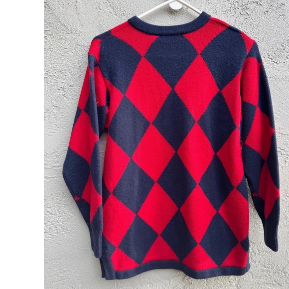 Liz Claiborne Sweaters - Vintage Liz Claiborne Womens Red Blue Diamond Wool Sweater SMALL Colorblock